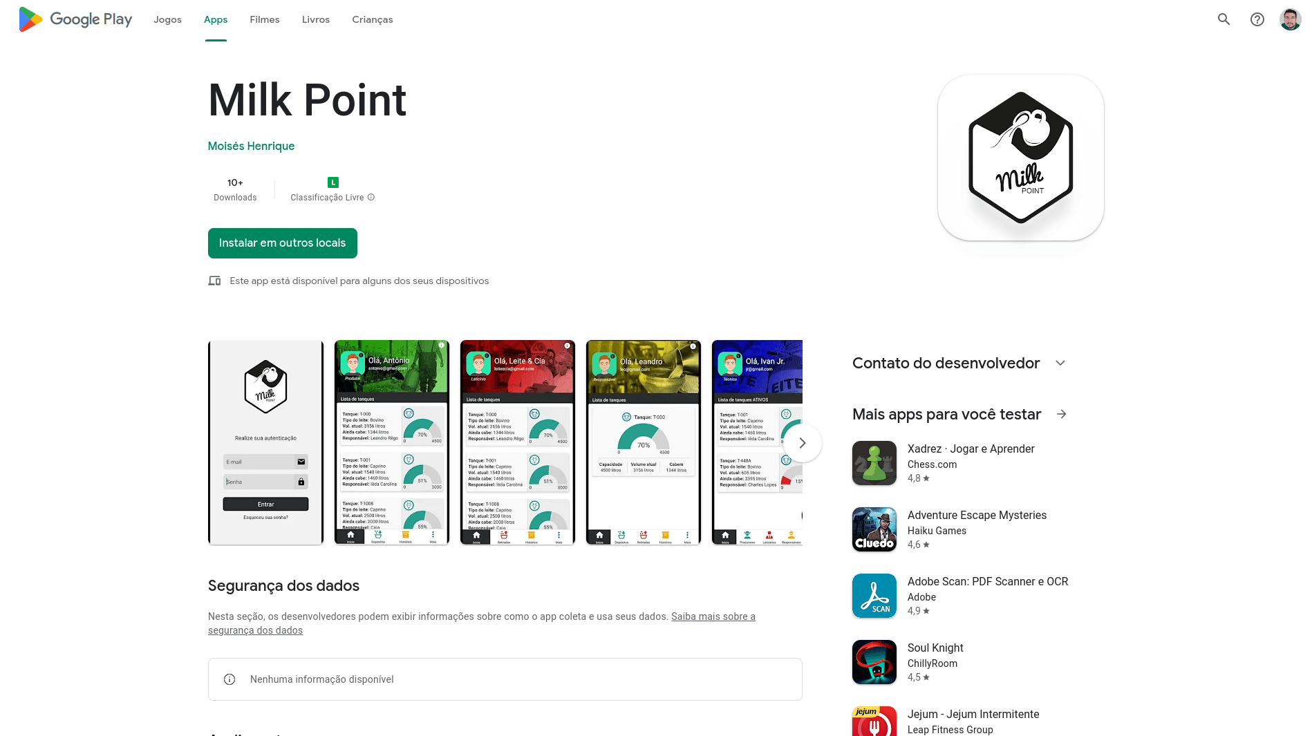 Página do Milk Point na Google Play